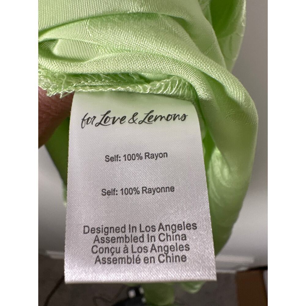 For Love & Lemons Ilana Midi Dress Green Womens Size S Satin Jacquard Side Split - Picture 9 of 10